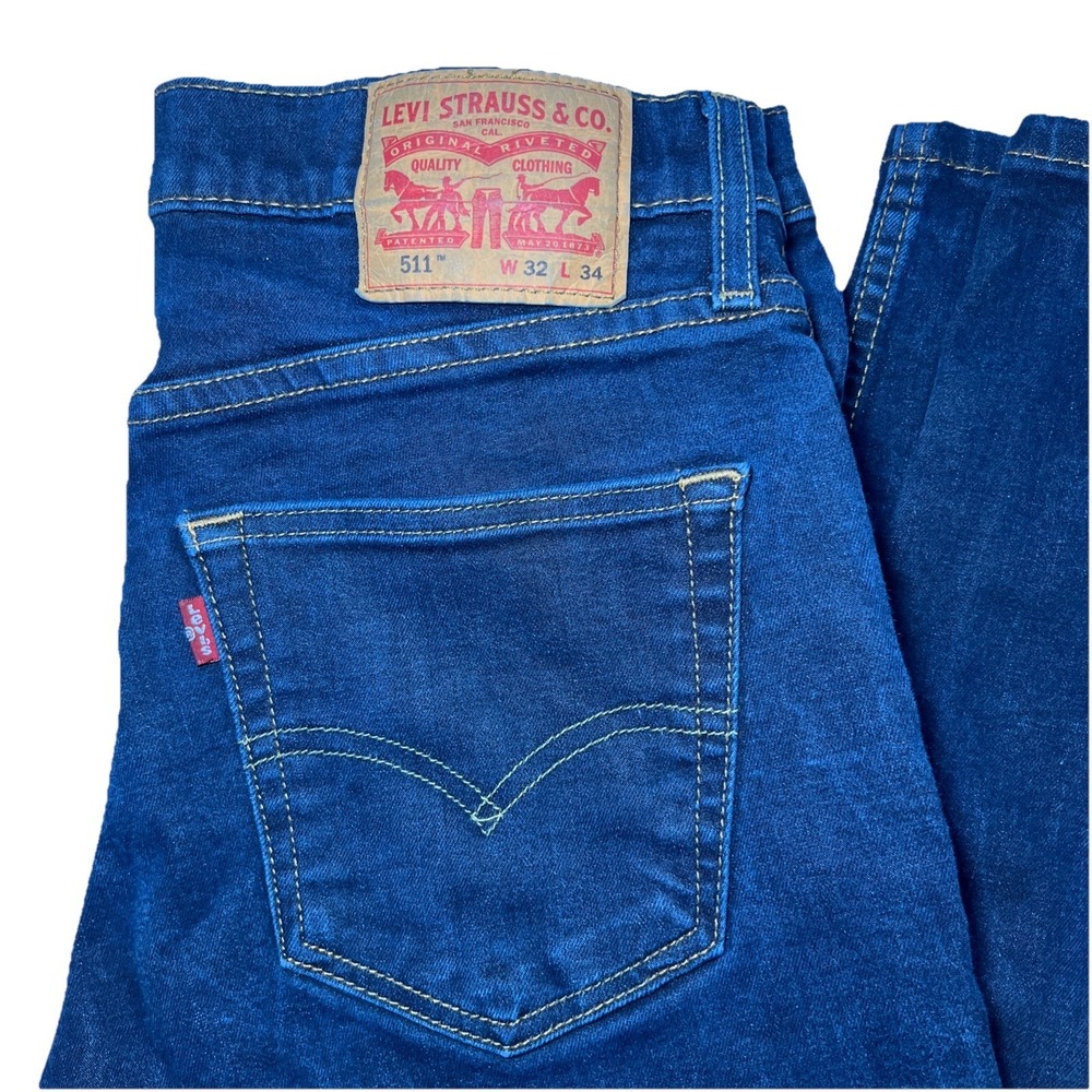 Levi's 511 Blue Jeans Men's 32x34 Dark Wash EUC Preppy Cowboy Western Work - Picture 2 of 12